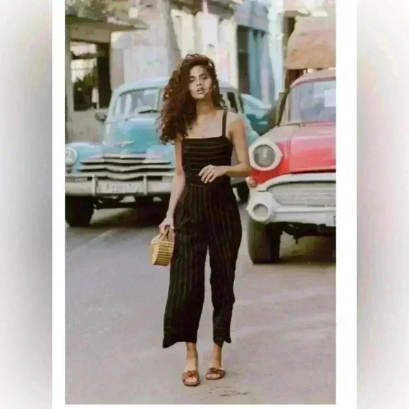 FAITHFULL THE BRAND | Guanabo Jumpsuit in Espresso Mazur Stripe, Size Medium - Picture 3 of 9